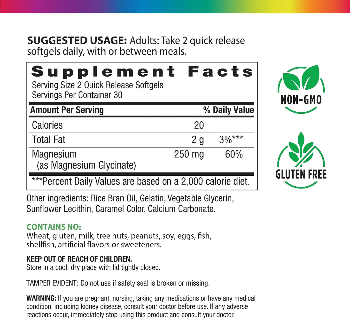 Rainbow Light Magnesium Glycinate 250 mg | 60 Softgels | High Absorption | Supports Nerve, Bone, & Muscle Health | Chelated Form of Magnesium | Non-GMO and Gluten Free