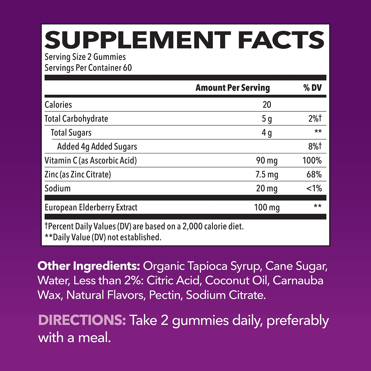 Sambucus Elderberry Gummies with Vitamin C & Zinc, Berry, 30 Servings | Vegan, Non-GMO, Gluten Free Elderberry Gummies, 100mg Extract Per Serving for Immune Support and Wellness Defense, 60 Count