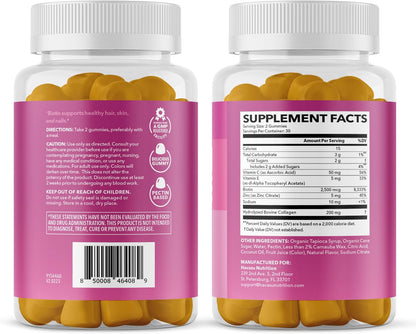 Collagen Gummies With 2500 mcg Biotin, Hair Skin & Nail Support, Lemon | For Women & Men with Biotin, Zinc, Vitamin C & E, Hydrolyzed Collagen, Lemon Flavor, 30 Servings, Hair, Skin & Nail Support