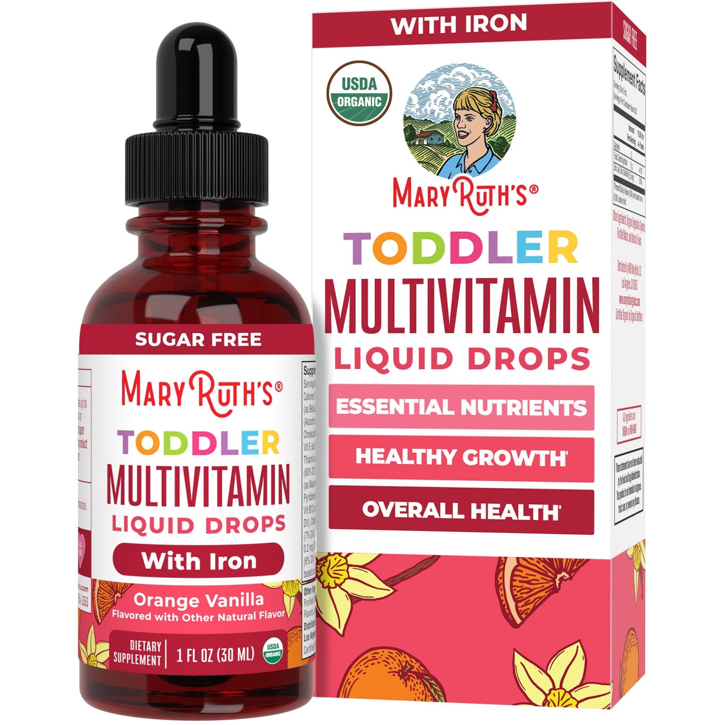 MARYRUTH'S Organics Multivitamin & Multimineral with Iron for Toddlers | USDA Organic | Sugar Free | Multivitamin Liquid Drops for Kids Ages 1-3 | Immune Support | Vegan | Non-GMO | 2 Fl Oz