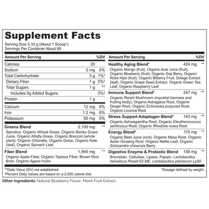 NATURELO Raw Greens Superfood Powder 480 Grams, Mixed Berry - Supports Energy, Immunity and Detox - Includes Spirulina, Wheat Grass and Organic Greens for Whole Food Nutrition