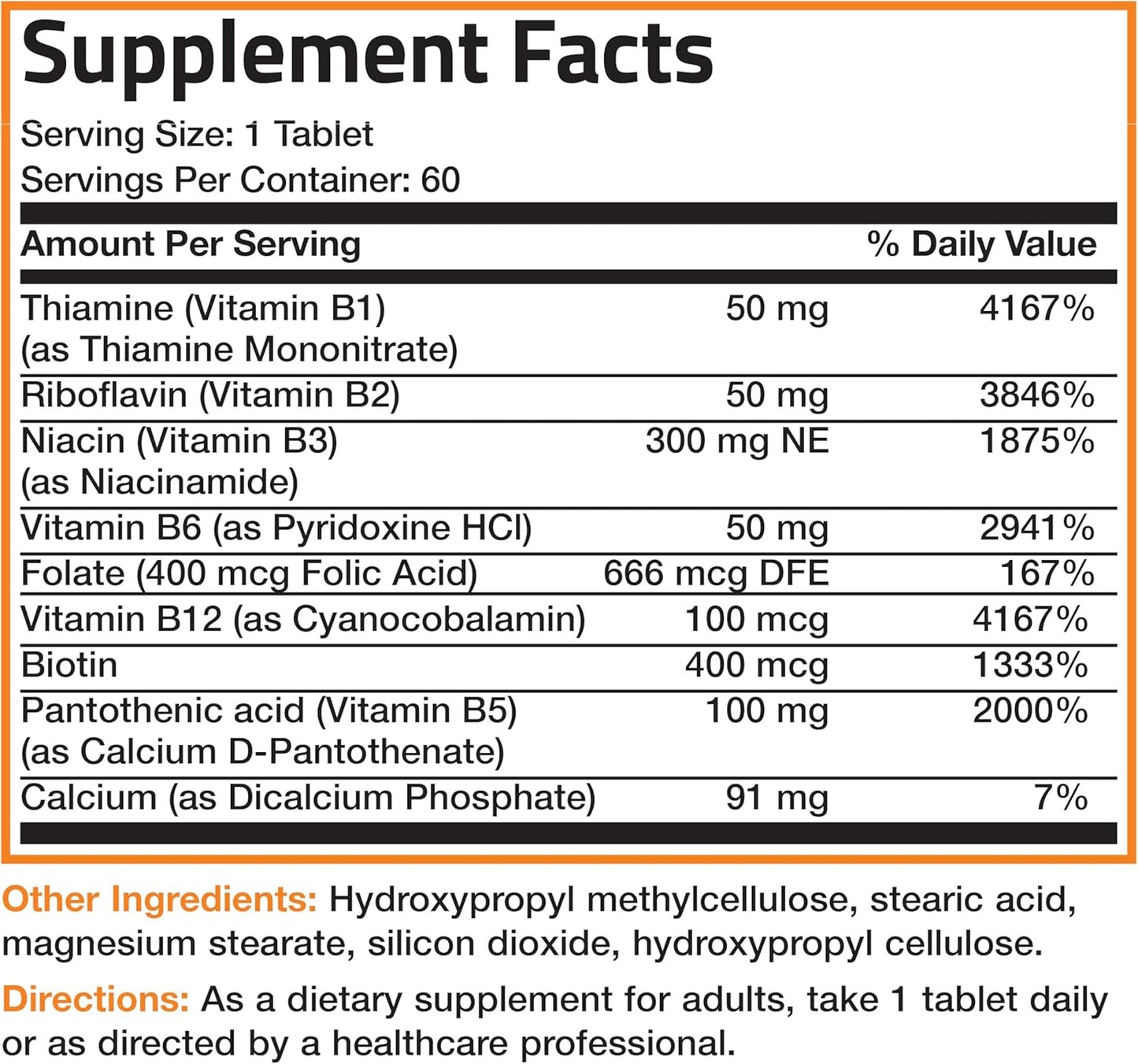 Bronson Super B Vitamin B Complex Sustained Release for Energy, 60 Tablets | B1, B2, B3, B6, Folic Acid, B12, Biotin & Pantothenic Acid, One-Tablet Formula, Non-GMO, Gluten-Free & Soy-Free