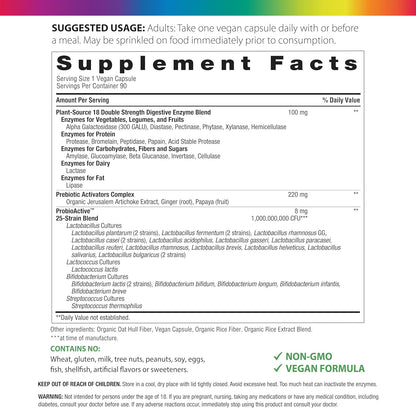 Rainbow Light Advanced Enzyme Supplement | 90 Capsules | Plant-Source 18 Digestive Enzyme Blend | 25 Probiotic Strains + Prebiotic, Bromelain & Papain | for Occasional Gas & Bloating