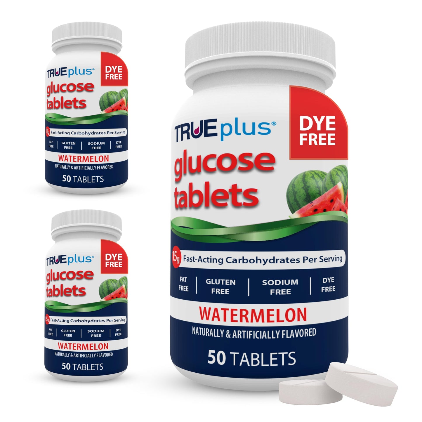 TRUEplus Glucose Tablets, Grape, Raspberry, Orange Flavors, 50 Count | Chewable Tablets, 15g Fast-Acting Carbohydrates, Fat Free, Gluten Free, Boosts Energy, Great Tasting and Easy to Use