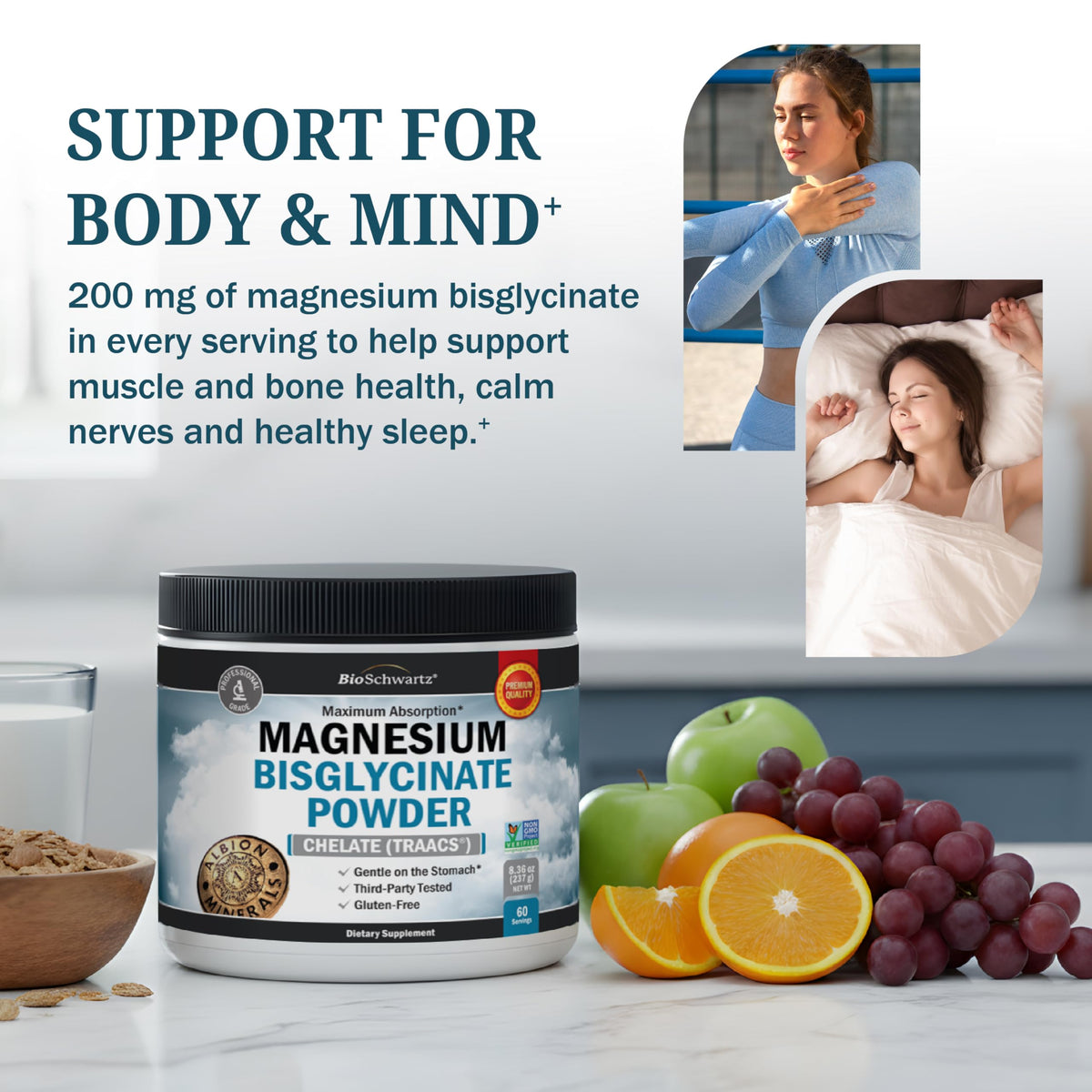 Magnesium Bisglycinate Chelated Supplement -180 Capsules