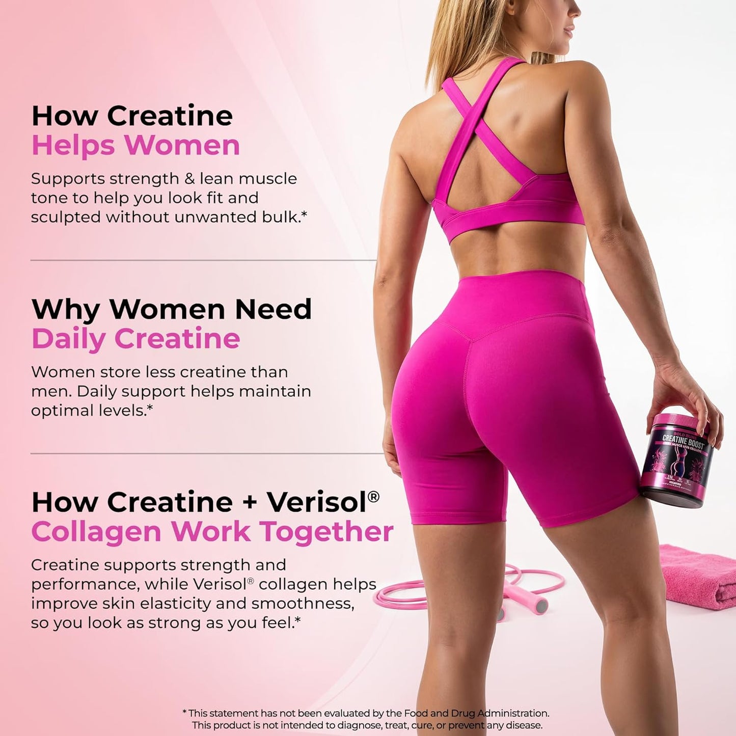 Bold Buns Creatine for Women – Supplement with Collagen & BCAA – Supports Muscle Development, Post-Workout Recovery, Skin Elasticity, Healthy Hair & Nail (30 Servings, Unflavored)