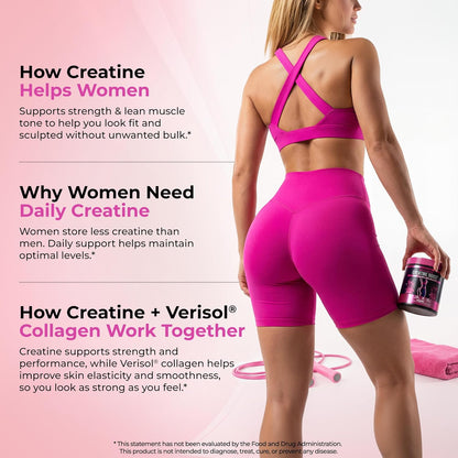 Bold Buns Creatine for Women – Supplement with Collagen & BCAA – Supports Muscle Development, Post-Workout Recovery, Skin Elasticity, Healthy Hair & Nail (30 Servings, Unflavored)