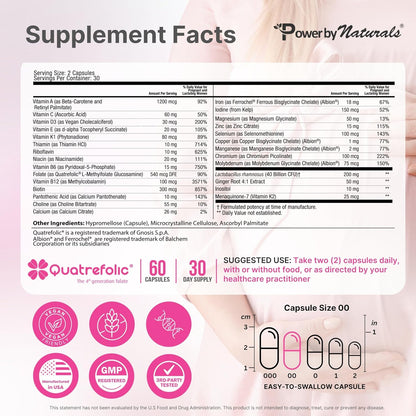 Power By Naturals Methyl Prenatal with Probiotics – Prenatal Vitamins for Women with Iron, Methyl Folate, B12 & 28 Nutrients & Botanicals – Vegan, Non-GMO, Gluten-Free – 60 Capsules (1-Month Supply)