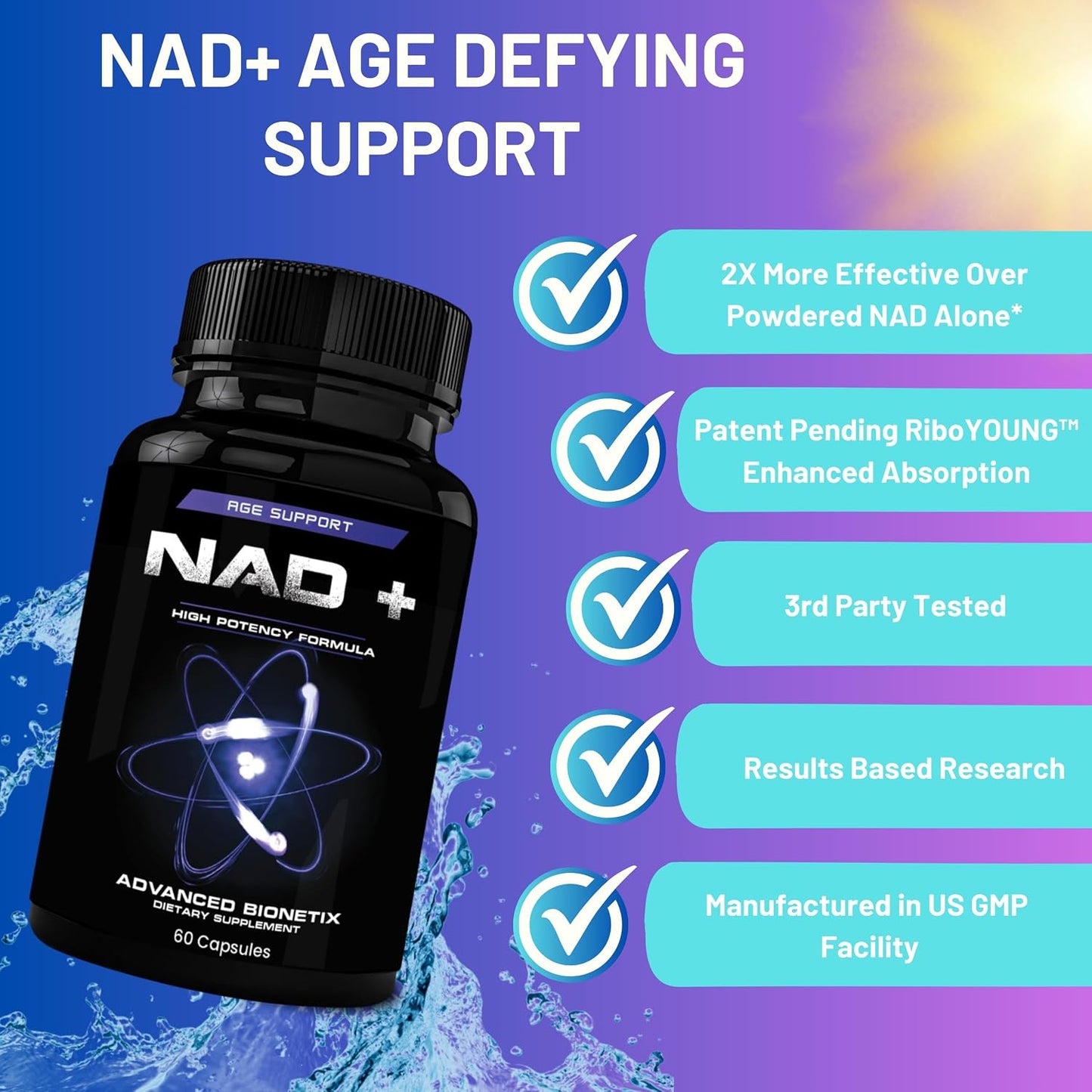 Advanced Bionetix NAD Supplement with Nicotinamide Riboside Plus Resveratrol, Quercetin, Betaine w/RiboYOUNG™ for True Anti Aging