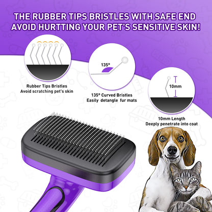 WOPQAEM Dogs Cats Self Cleaning Slicker Brush for Shedding & Grooming Any Breed