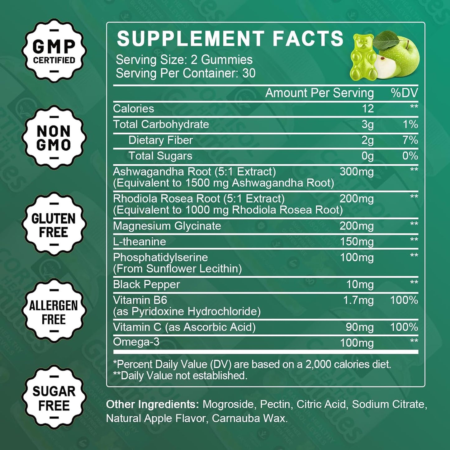 GORNVB Cortisol Gummies, Cortisol Supplement for Women with Magnesium, Ashwagandha, Rhodiola, Phosphatidylserine, L-Theanine, Black Pepper, Vitamin C & B6 - Relaxation, Focus, Sleep Support - 2 Pack