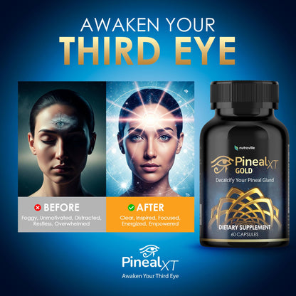 Pineal XT Gold Pineal Gland Supplement, Third Eye Awakening | Focus and Memory Supplement for Brain, 7 Powerful Ingredients Detox and Activate Your Pineal Gland, 30 Count, 1 Daily