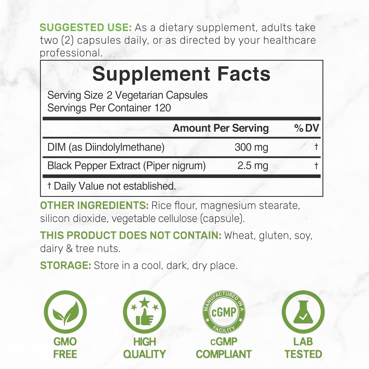 DIM Supplement 300mg with Black Pepper, 240 Vegetarian Caps, 4 Months Supply | 2-in-1 Dim Supplement for Women & Men | Diindolylmethane Plus Black Pepper Extract for Enhanced Absorption*