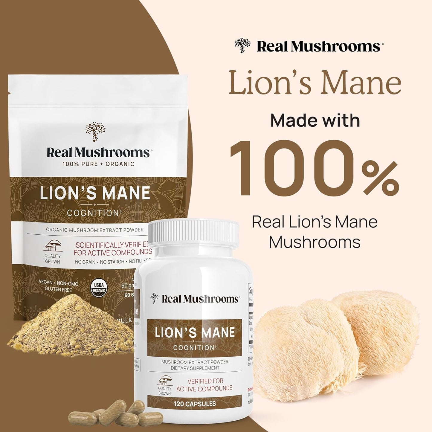Real Mushrooms Lions Mane for Humans (300ct) and Pets (120ct) - Bundle for Cognition & Immunity - Vegan, Non-GMO, Gluten-Free, Grain-Free Mushroom Extract Supplements