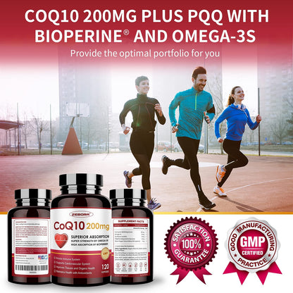 CoQ10-200mg-Softgels with PQQ, BioPerine & Omega-3, 120 Servings Coenzyme Q10