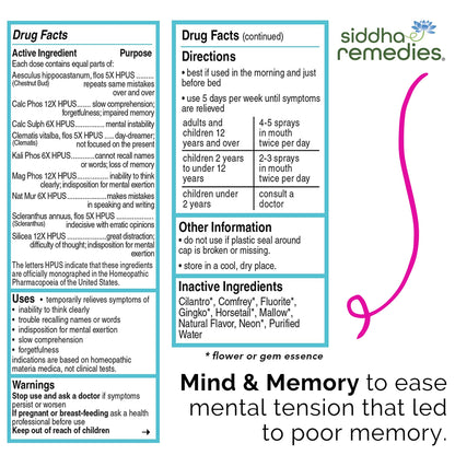 Siddha Remedies Mind & Memory Spray for Apathy, Indifference & Low Focus