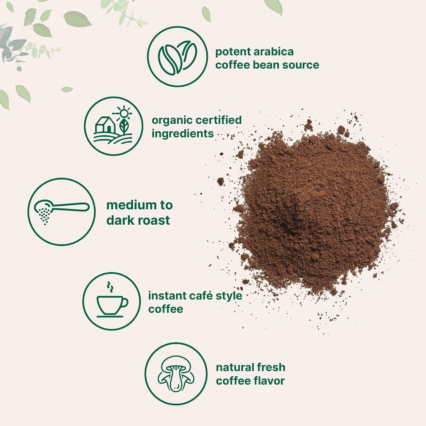 Organic Instant Coffee, 1lb Powder | Premium Arabica Coffee Beans Source | Medium to Dark Roast | Natural Fresh Flavor | Smooth & Rich | Non-GMO, Gluten Free