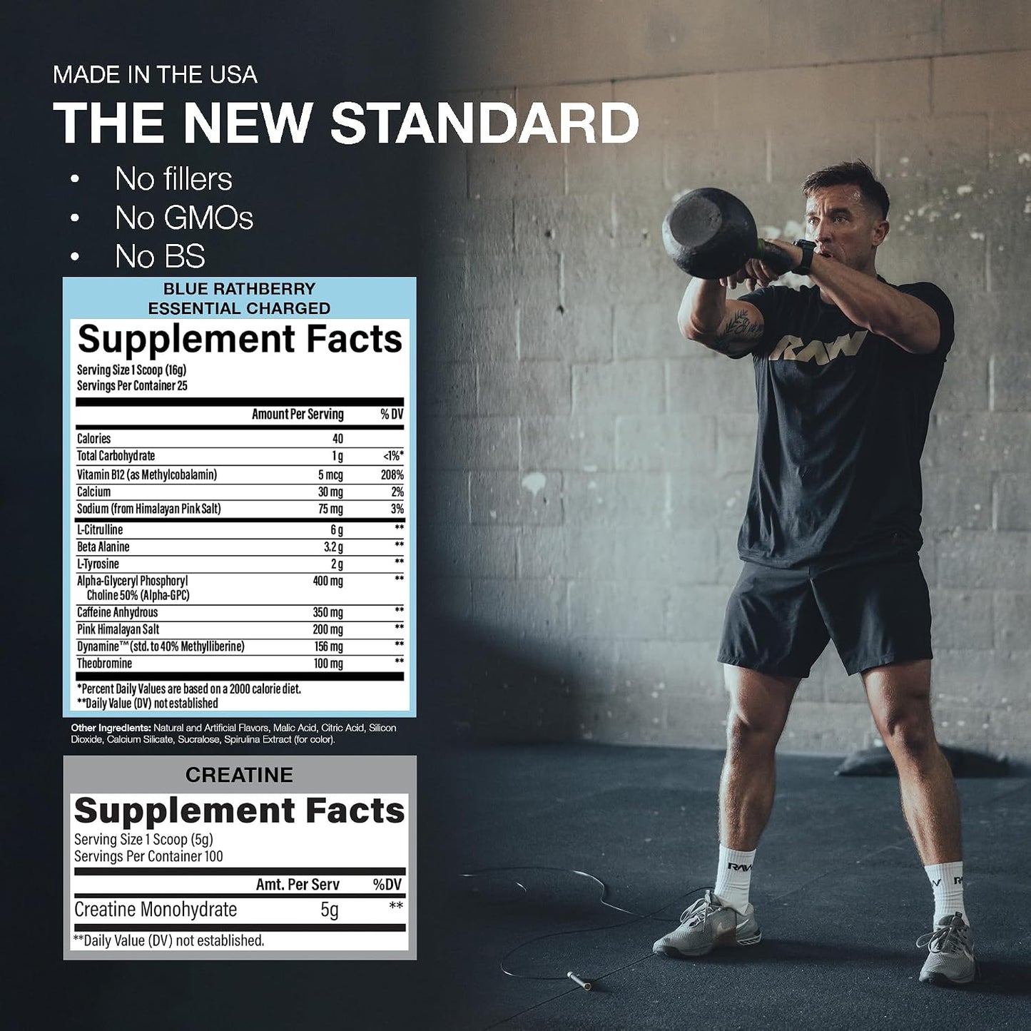 RAW Nutrition Creatine Monohydrate & Blue Rathberry Pre-Workout Powder Bundle