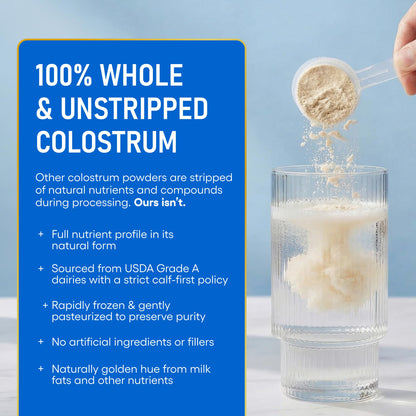 Physician's CHOICE Colostrum Gold Powder - First-Day Milking for Gut & Immune Support - Potent IgG Antibodies & Bioactive Nutrients - Whole & Unstripped - Easy to Mix - Made in the USA - 60 Servings