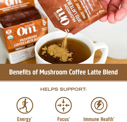 OM MUSHROOM SUPERFOOD Coffee Latte Blend – Functional Mushroom Powder with Lion’s Mane & Cordyceps – Energy, Focus & Mental Clarity Support – 8.47 oz Canister (30 Servings)