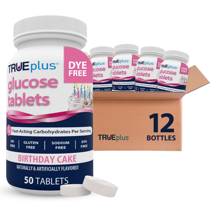 TRUEplus Glucose Tablets, Grape, Raspberry, Orange Flavors, 50 Count | Chewable Tablets, 15g Fast-Acting Carbohydrates, Fat Free, Gluten Free, Boosts Energy, Great Tasting and Easy to Use