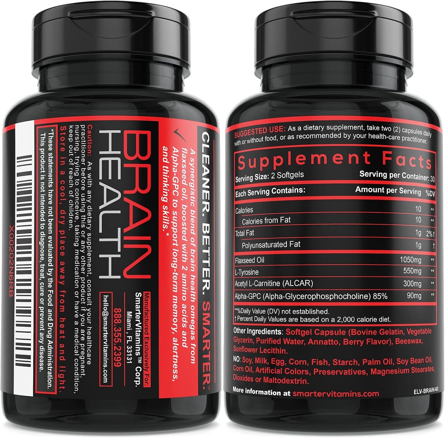 Nootropic Brain Support with Alpha GPC, L-Tyrosine & ALCAR, 60 Softgels | Brain fuel with flaxseed oil to support focus, memory, mental clarity and alertness; berry-flavored liquid softgels.