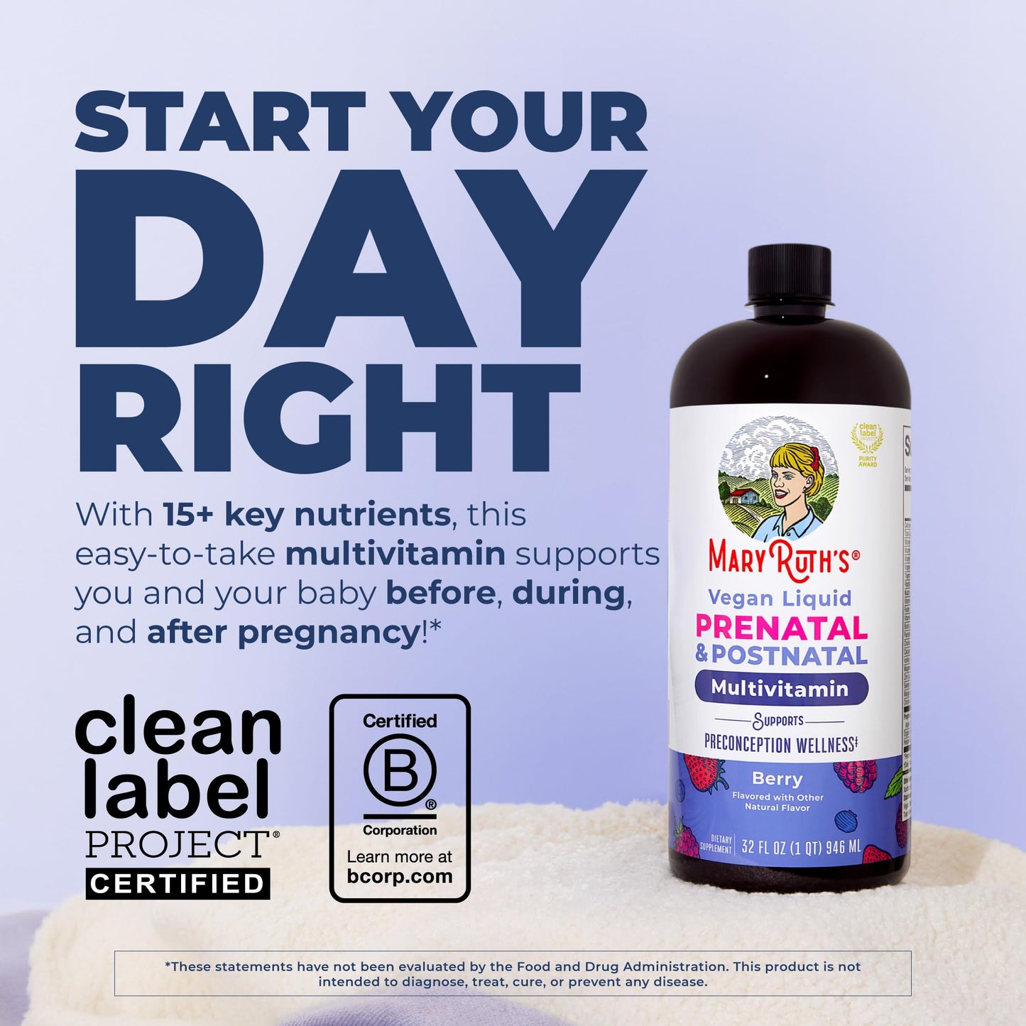 MARYRUTH'S Postnatal & Prenatal Liquid Multivitamin for Women | Selenium | Folate | Healthy Fetal Development | Prenatal Vitamins | Vegan | Non-GMO | Sugar Free | Gluten Free | 16 oz