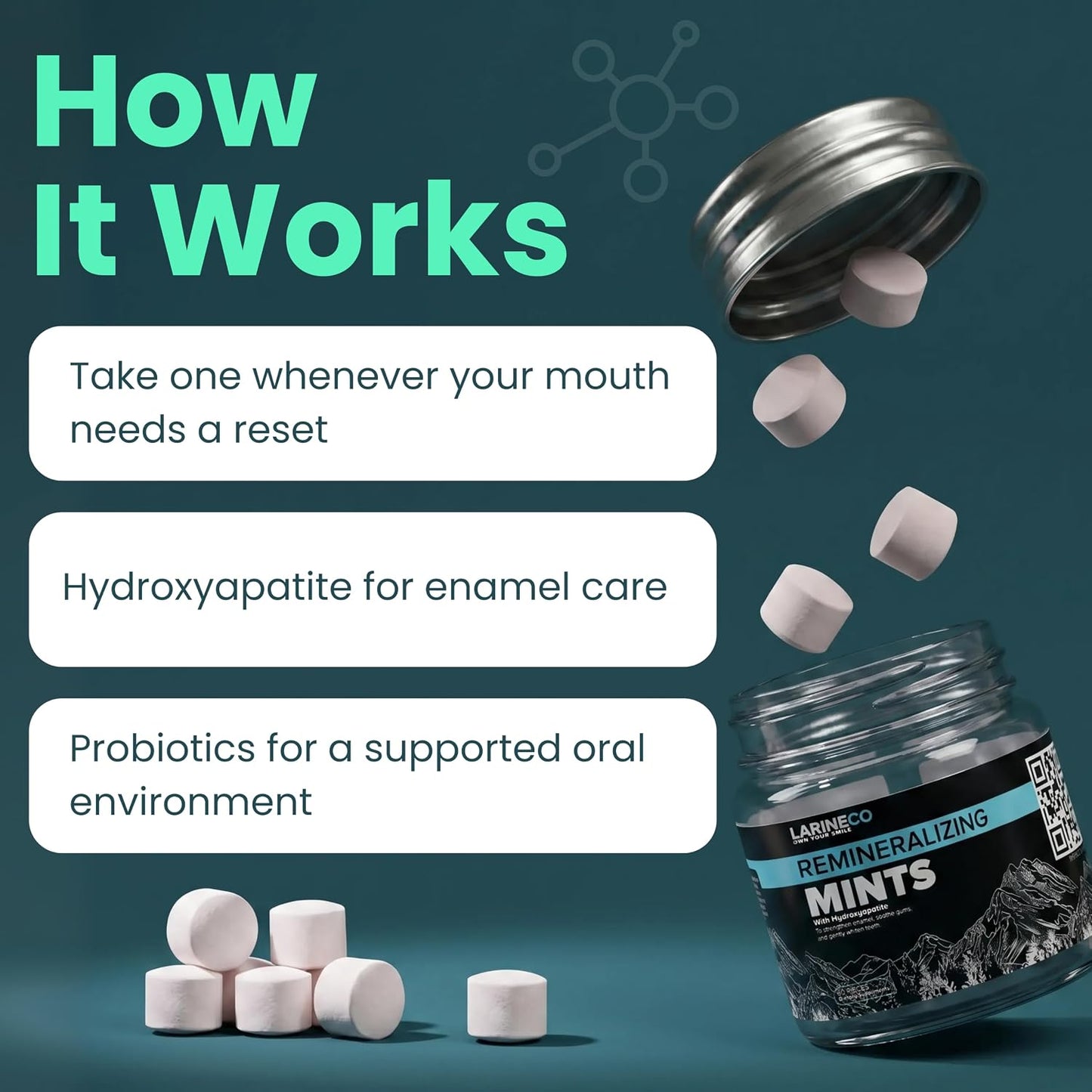 Larineco Remineralizing Oral Care Mints – Hydroxyapatite Sugar-Free Dental Mints for Fresh Breath & Enamel Support – Plastic-Free, Fluoride-Free, Plant-Based Oral Care – 60 Pieces