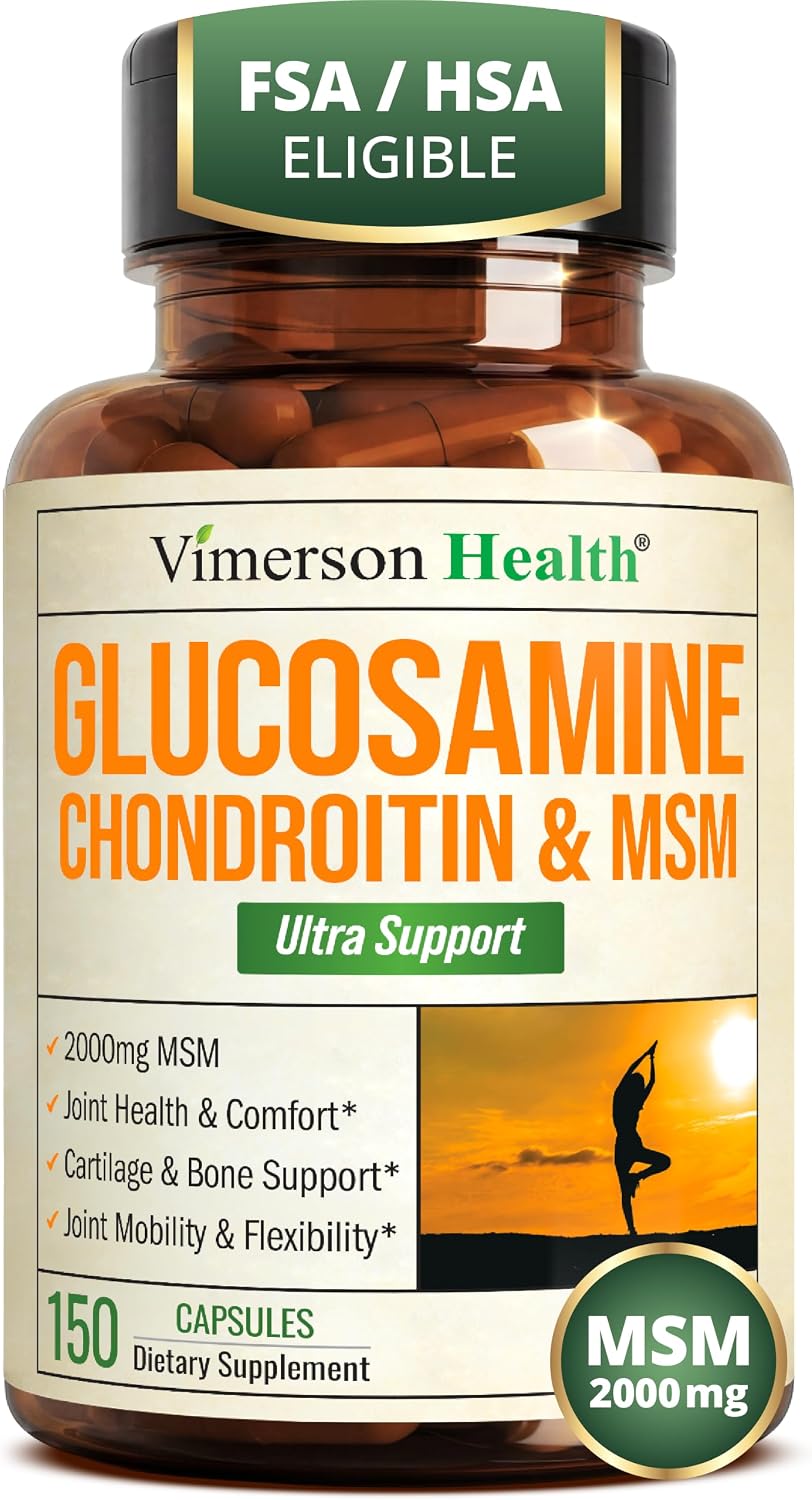 Glucosamine Chondroitin MSM – Potent 2000mg MSM for Joint Support –150 Caps