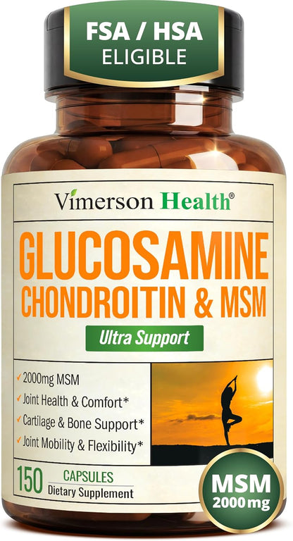 Glucosamine Chondroitin MSM – Potent 2000mg MSM for Joint Support –150 Caps