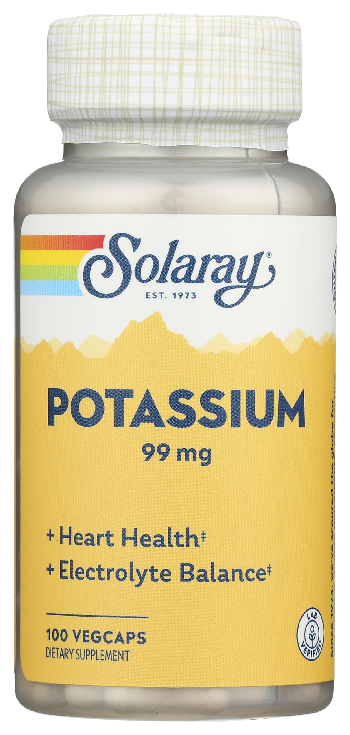 SOLARAY Potassium 99 mg - Electrolyte Balance Formula - Potassium Supplement for Electrolytes, Vascular and Heart Health Support, Lab Verified, 200 Servings, 200 VegCaps