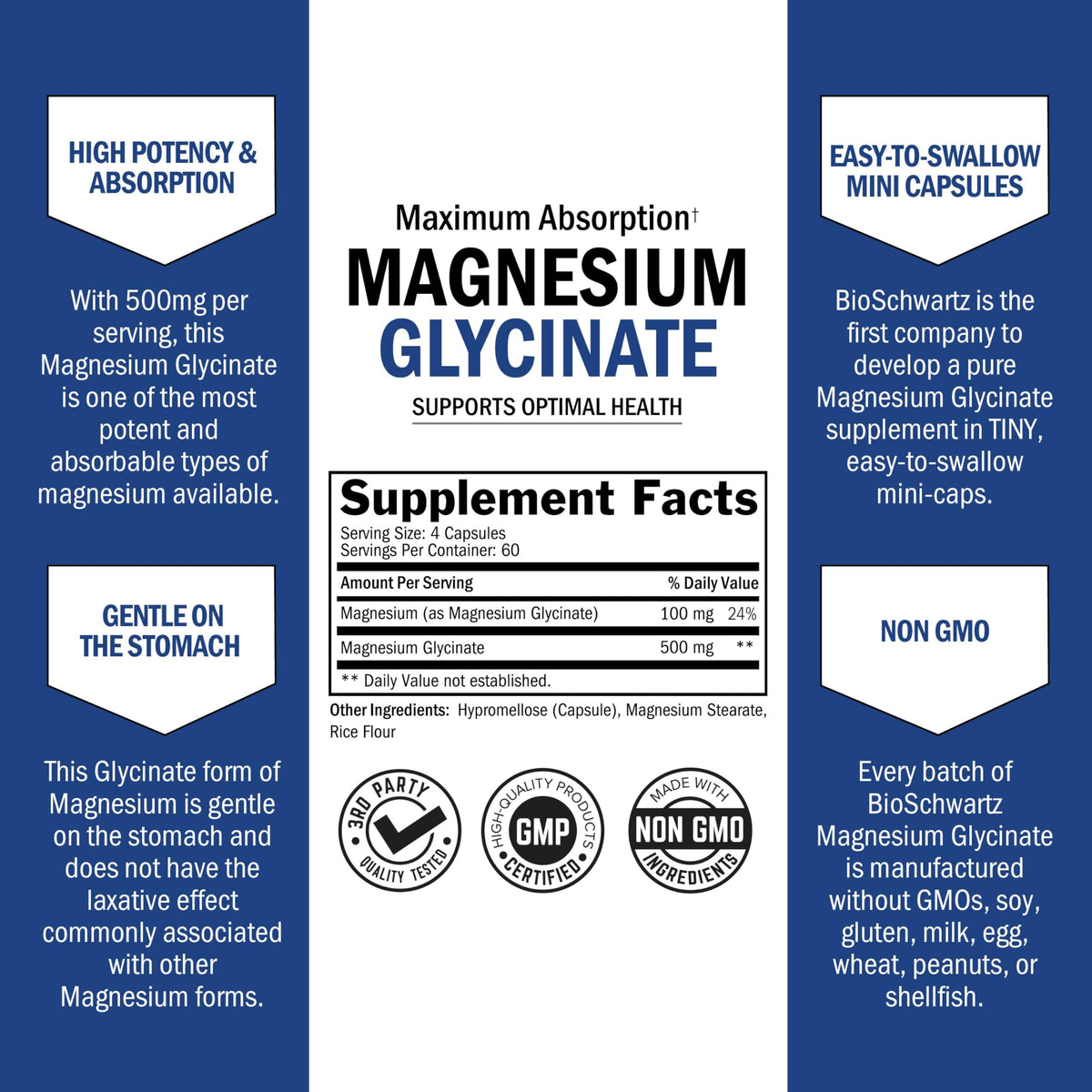 Magnesium Glycinate 500mg Per Serving | Max Absorption | 120 Mini Capsules