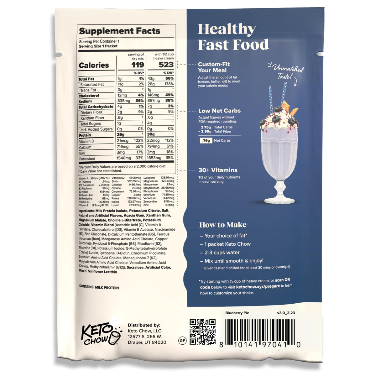 Keto Chow Chocolate Peanut Butter Meal Replacement Shake Powder, 1 Meal