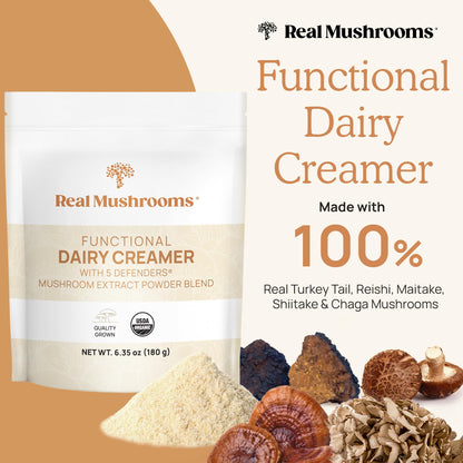 Real Mushrooms Functional Coconut Creamer with Reishi, Lucuma & Ceylon Cinnamon – Organic, Dairy-Free – Vegan Coffee Creamer for Smoothies & Drinks – 90 Servings Organic Cream Coconut Powder