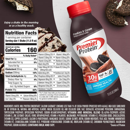Premier Protein Shake, Cookies & Cream, 30g Protein, 1g Sugar, 24 Vitamins & Minerals
