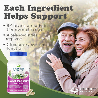 RidgeCrest Herbals Blood Pressure Herbal Formula Circulation Support 120 Ct | 60 Servings, 12 Herbs, Poria Mushroom, Gastrodia, Gardenia, Supports Vascular Wellness, Natural Herbal Blend for Adults