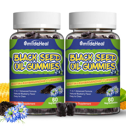 Black Seed Oil Gummies, Organic Black Cumin Seed Oil Gummies, Black Cumin Seed Oil Organic 500mg, Chewable Black Seed and Honey Gummies, Vegan, 60 Gummies