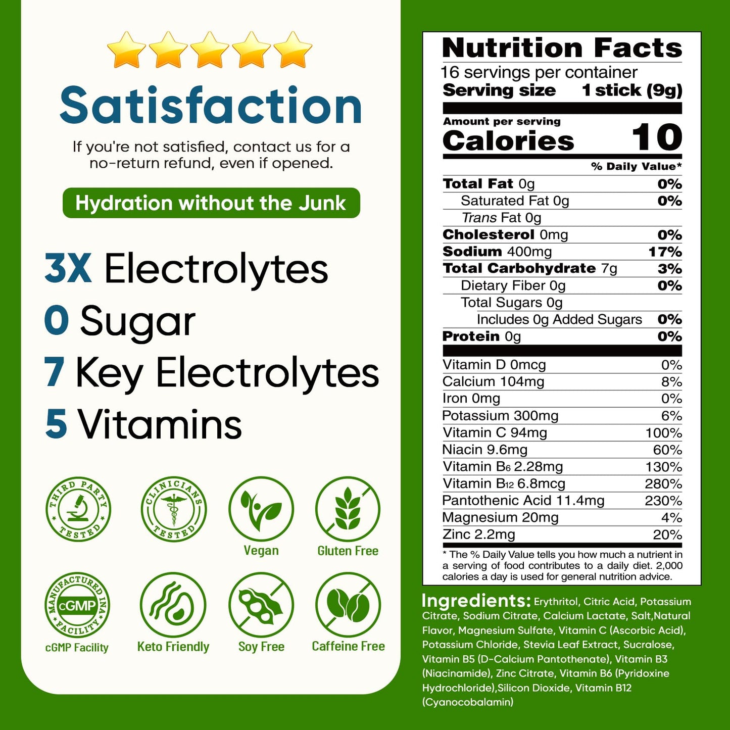Venture Pal Sugar Free Electrolyte Powder, Liquid Daily IV Hydration Packet | 7 Electrolytes & 5 Vitamins Instantly Hydration, Electrolyte Dink Mix for Sports & Recovery, Vegan, Keto-Friendly, 16 Sticks