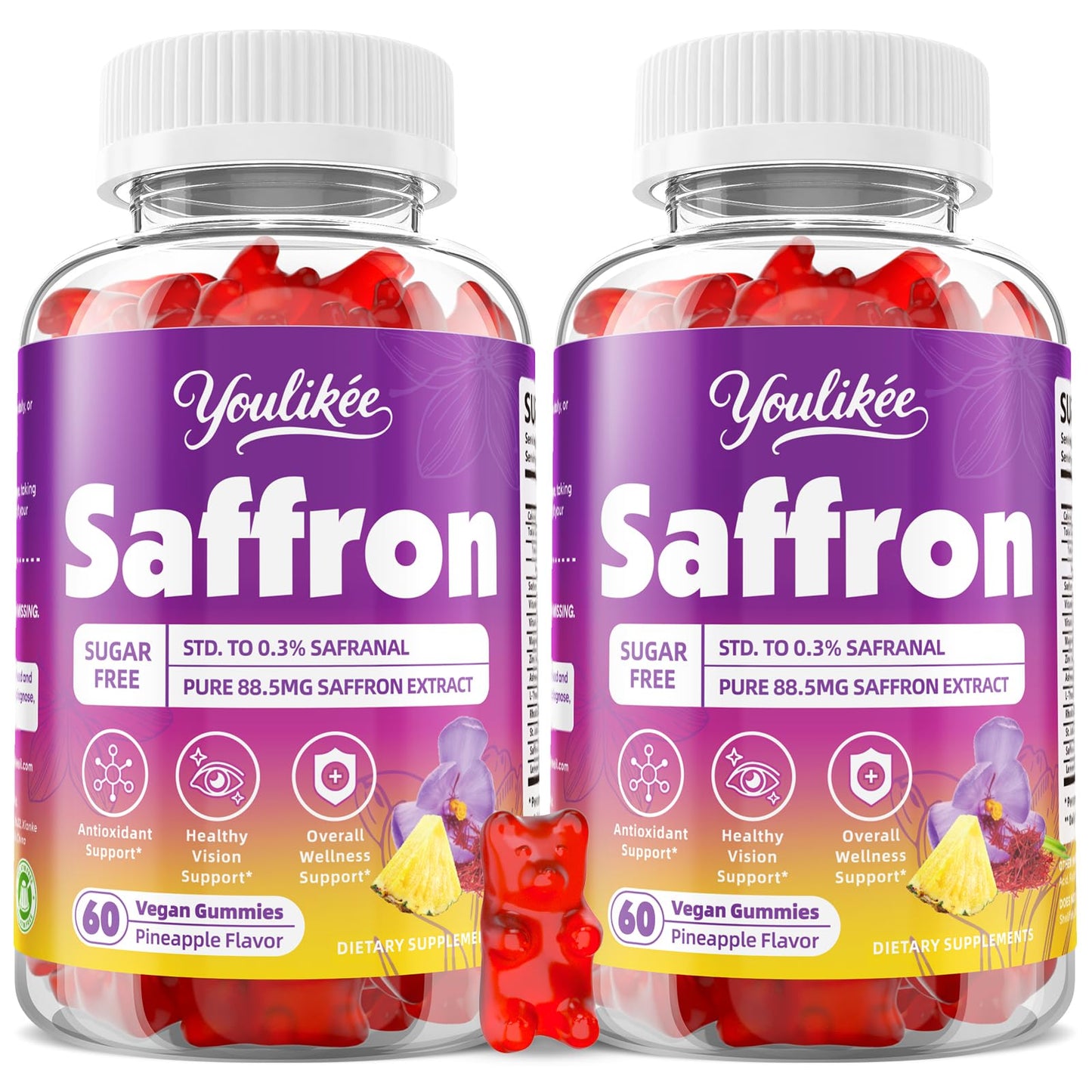 Saffron Gummies 88.5mg, Pineapple Flavor, 60 Count