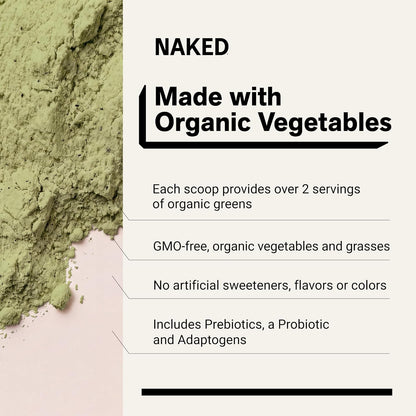 NAKED Super Greens Powder Organic Greens Supplement - Only 10 Premium Ingredients - Vegan, Non-GMO, Prebiotic and Probiotic - 35 Servings