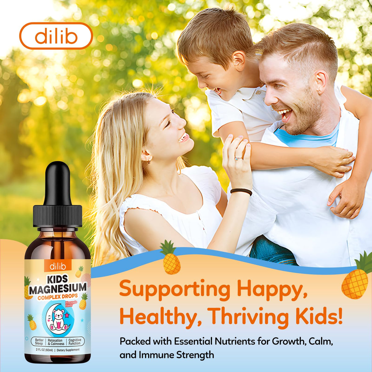 Kids Magnesium Liquid Drops - Liquid Magnesium Glycinate for Kids, Citrate Supplement with L-theanine, Omega-3, Vitamin B12, D3 for Sleep, Calm, Relaxation, Brain, Bones, Strawberry 2 Fl Oz