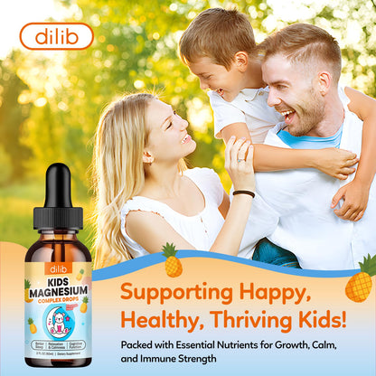 Kids Magnesium Liquid Drops - Liquid Magnesium Glycinate for Kids, Citrate Supplement with L-theanine, Omega-3, Vitamin B12, D3 for Sleep, Calm, Relaxation, Brain, Bones, Strawberry 2 Fl Oz