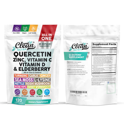 Q Defend Quercetin Supplement with Zinc Vitamin C Vitamin D Elderberry Turmeric Black Pepper Garlic Ginger Sea Moss Lysine Stinging Nettle Reishi Mushroom Immune Support 60 Capsules