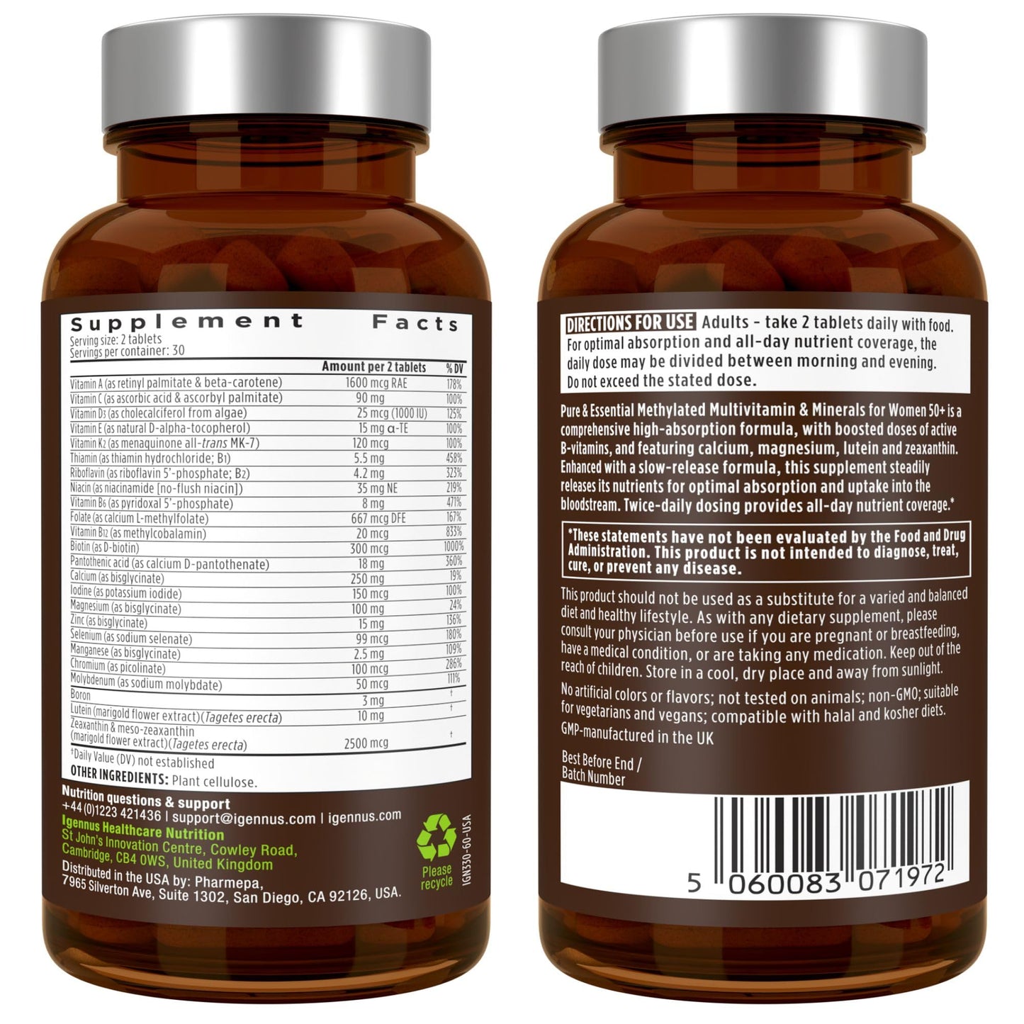 Igennus Methylated Multivitamin for Men with 22 Actives, 60 Tablets | Lycopene for Antioxidant Support, High Potency B12, Sustained Release, Pure & Clean, Non-GMO & Halal