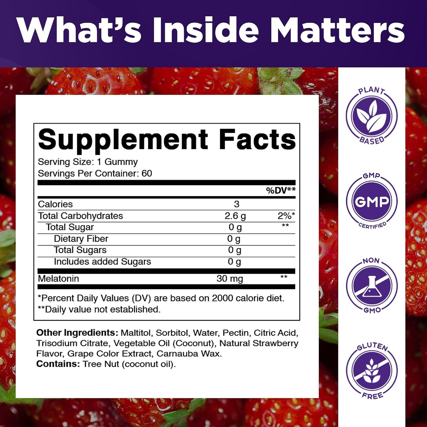 Vitamatic Extra Strength Melatonin 30 mg, 60 Gummies | Natural Strawberry Flavor, Non-Habit Forming, Non-GMO, Gluten Free, Sugar Free, Pectin Based