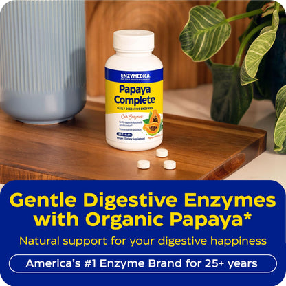 Enzymedica Papaya Complete - Papaya Enzymes Chewable, Digestive Enzyme Supplement for Women and Men, Digestion & Gut Health Support, High Potency Bromelain & Papain, Vegan, Gluten Free - 120 Tablets