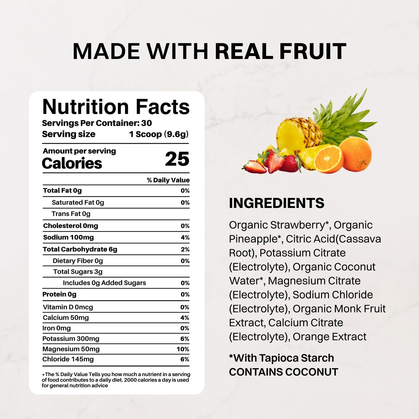 Blue Hawaiian Electrolytes Drink Mix | 30 Servings | Organic Coconut Water, Spirulina & 5 Key Electrolytes