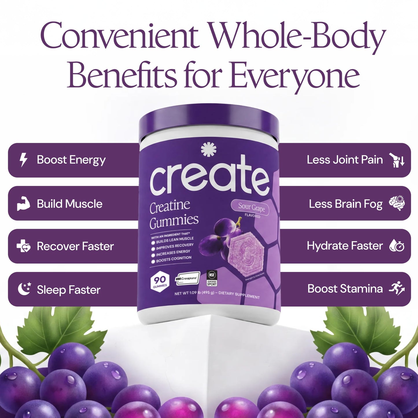 Create Creatine Monohydrate Gummies for Men & Women, Boost Focus, Strength, and Endurance, Anti-Melting Formula, Vegan, Gluten-Free, Non-GMO, 1.5g of Creatine per Gummy (Orange)