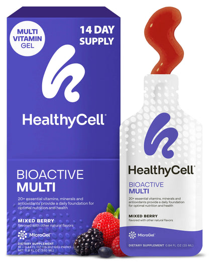 Healthycell Bioactive Multi - Daily Liquid Multivitamin for Men & Women | 20+ Essential Vitamins, Minerals & Antioxidants for Brain, Heart, Immunity, Energy, Skin & Hair Support - 30 Gel Packs