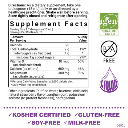 Bluebonnet Nutrition Liquid Calcium Citrate, Magnesium, Vitamin D3, Bone Health, Gluten Free, Soy Free, Milk Free, Kosher, 16 fl oz, 32 Servings, Mixed Berry Flavor